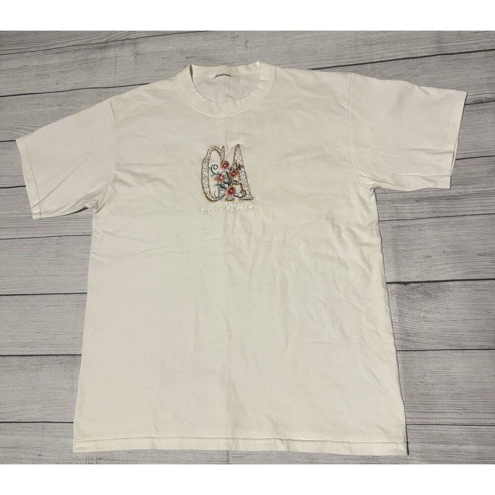 Vintage Georgia T Shirt State Acronym Embroidered Flowers Size Large/XL? No Tag